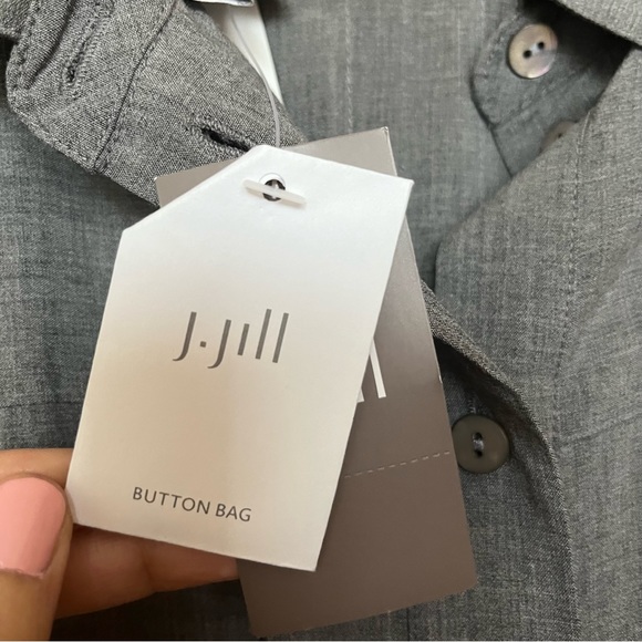 J. Jill Button-Back Tunic Minimalist Gray Long Sleeve Collared High-Low Shirt - Picture 7 of 13